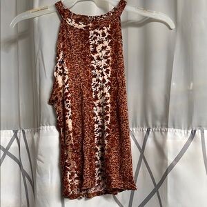 Brown and Cream Sleeveless Top
